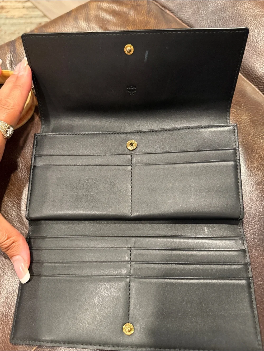MCM Metallic Gold Logo Fold Wallet